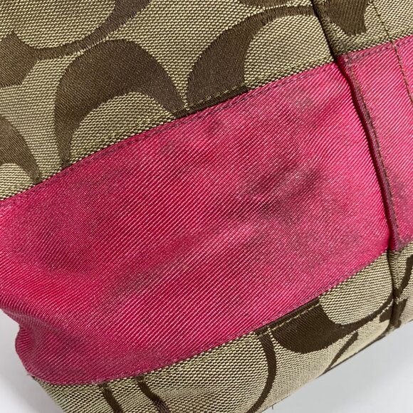 2009 COACH Signature Collection Khaki Pink Stripe Tote F13548 NO TAG - Picture 4 of 13